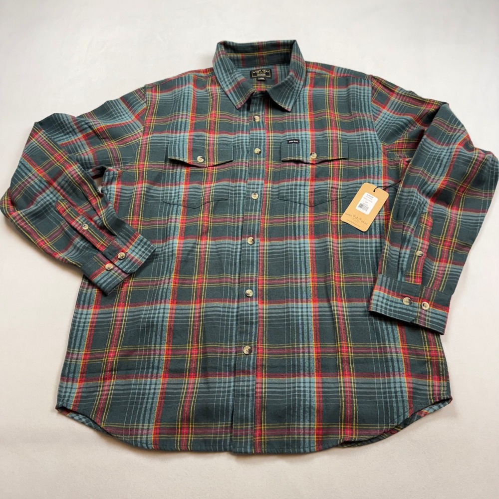 Dark Seas Maxville Woven Plaid Button Up Shirt Green Red Yellow Mens Large NEW